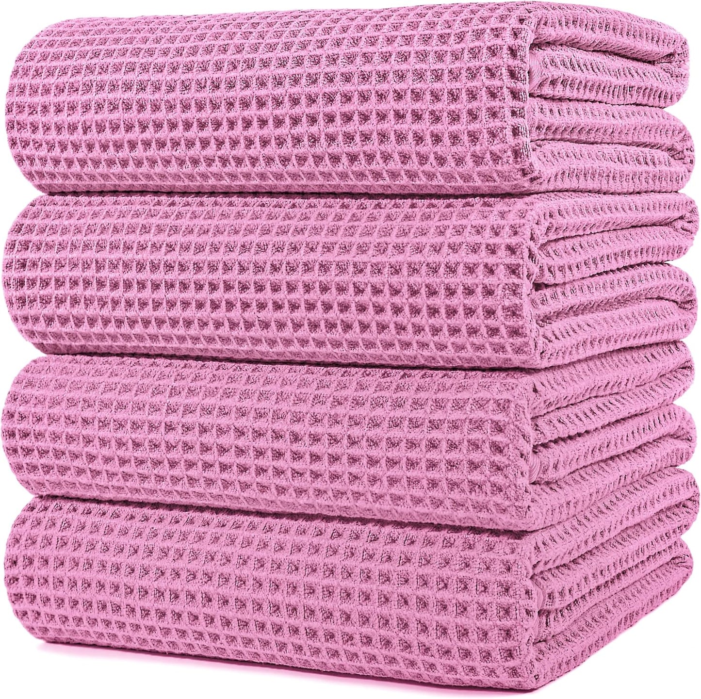 POLYTE Microfiber Oversize Quick Dry Lint Free Bath Towel, 60 x 30 in, 4 Pack (Gray, Waffle Weave)