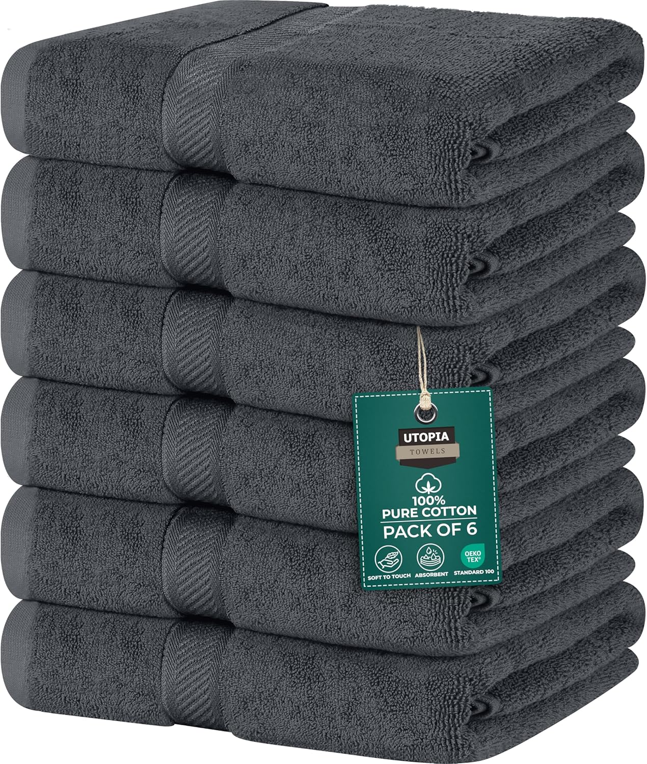 Utopia Towels 6 Pack Medium Bath Towel Set, 24 by 48 Inches, 500 GSM 100% Ring Spun Cotton, Lightweight and Highly Absorbent Quick Drying Premium Towels for Hotel, Spa and Bathroom, Grey