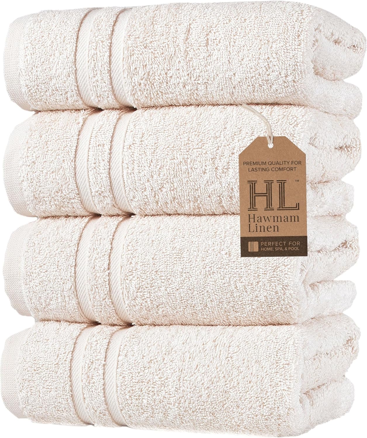Hawmam Linen White Bath Towels 4 Pack 27 x 54 Inches 100% Turkish Cotton Soft Lightweight and Highly Absorbent Quick Drying Towels, Premium Quality Perfect for Daily Use
