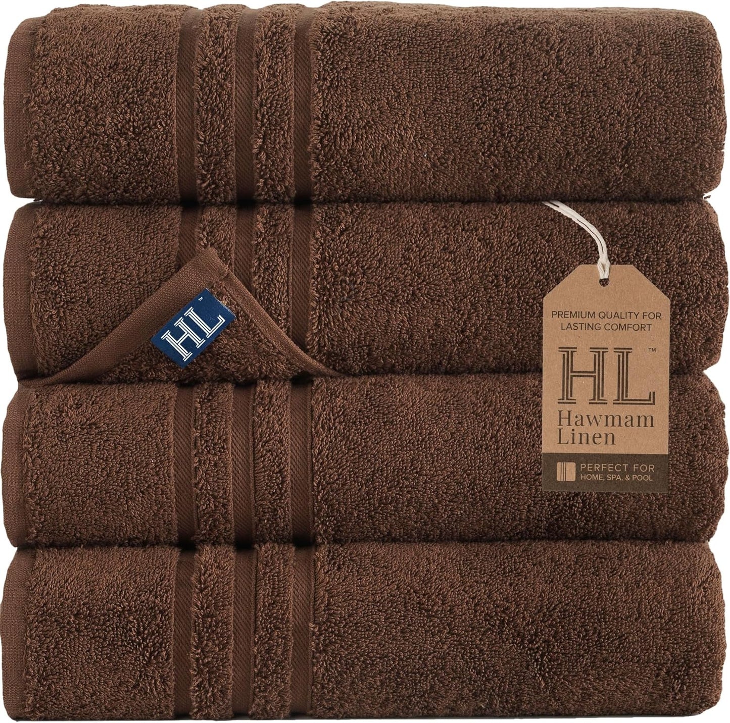 Hawmam Linen White Bath Towels 4 Pack 27 x 54 Inches 100% Turkish Cotton Soft Lightweight and Highly Absorbent Quick Drying Towels, Premium Quality Perfect for Daily Use