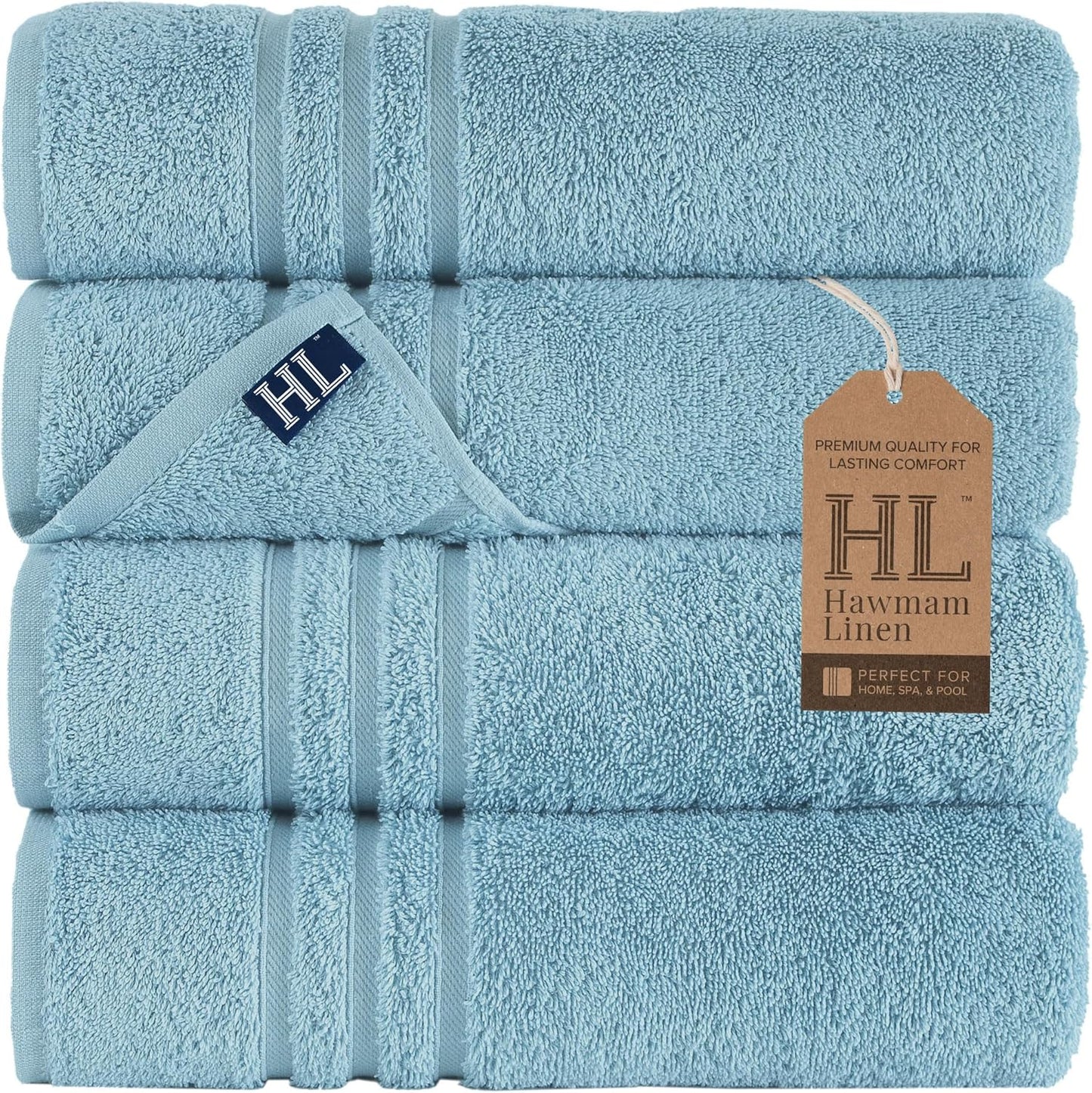 Hawmam Linen White Bath Towels 4 Pack 27 x 54 Inches 100% Turkish Cotton Soft Lightweight and Highly Absorbent Quick Drying Towels, Premium Quality Perfect for Daily Use