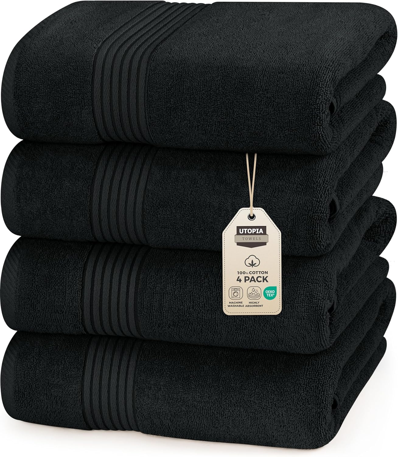 Utopia Towels 4 Pack Bath Towels Set, 27 by 54 Inches, 100% Ring Spun Cotton, Quick Dry, Highly Absorbent, Soft Feel Towels, Perfect for Daily Use, White
