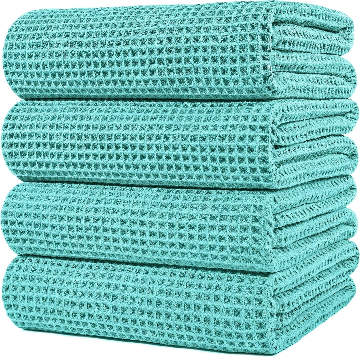 POLYTE Microfiber Oversize Quick Dry Lint Free Bath Towel, 60 x 30 in, 4 Pack (Gray, Waffle Weave)