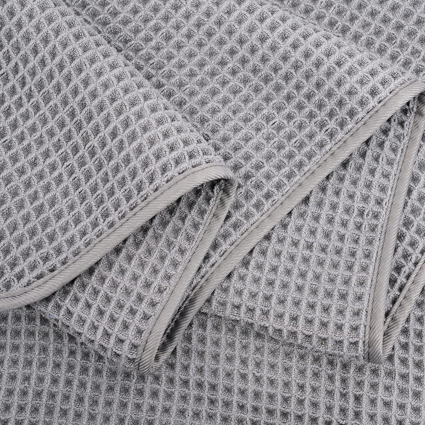 POLYTE Microfiber Oversize Quick Dry Lint Free Bath Towel, 60 x 30 in, 4 Pack (Gray, Waffle Weave)