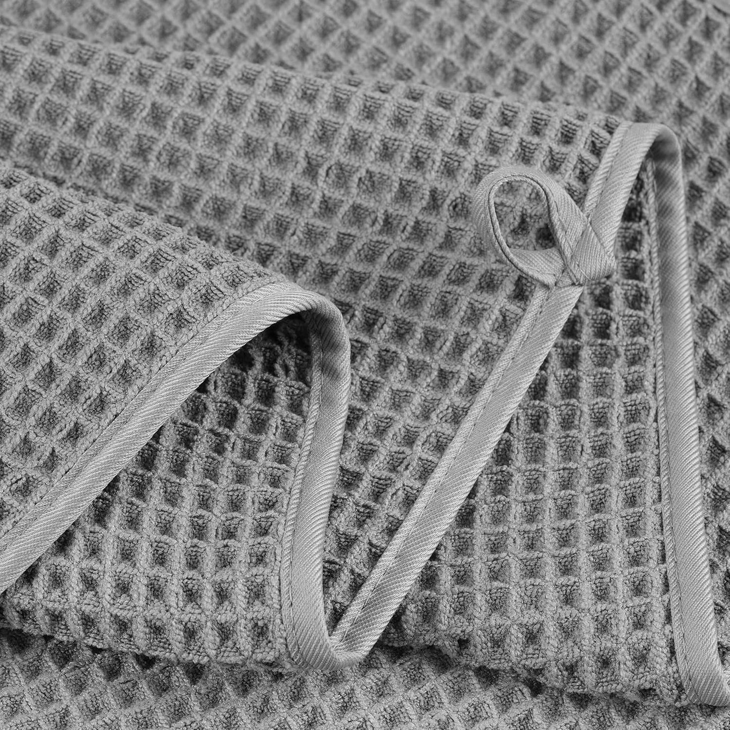 POLYTE Microfiber Oversize Quick Dry Lint Free Bath Towel, 60 x 30 in, 4 Pack (Gray, Waffle Weave)