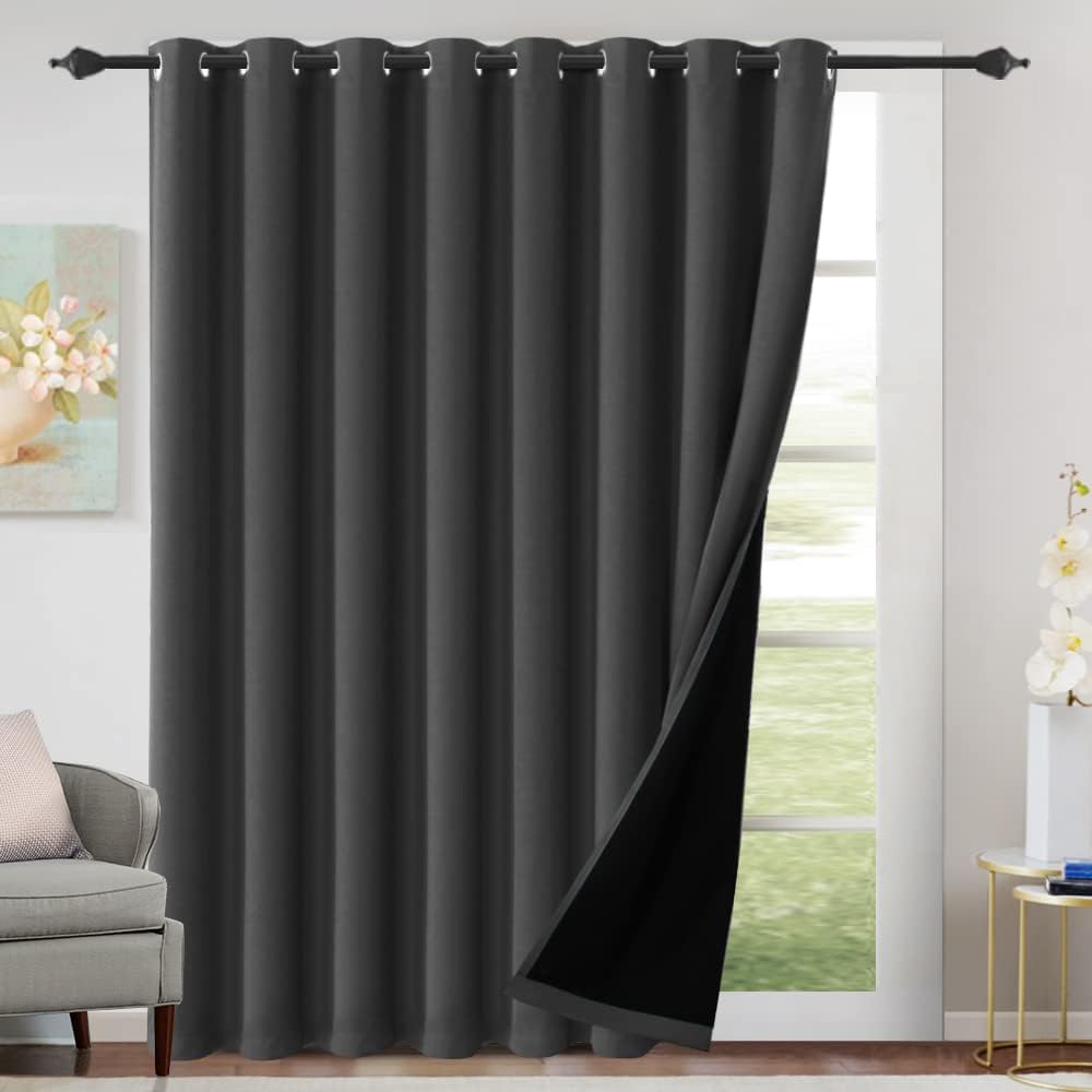 H.VERSAILTEX Sliding Door Curtains for Living Room 100% Blackout Bedroom Curtains 108 Inch Long Patio Door Window Curtain, Grommet Top Soundproof Curtain 1 Panel, Warm Taupe