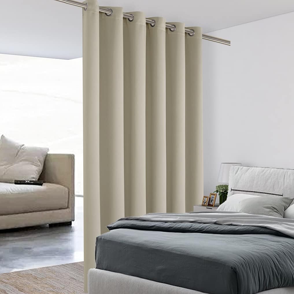 BONZER Room Divider Curtain Total Privacy Wall Grommet Thermal Insulated Soundproof Extra Wide Blackout Curtains for Bedroom Living Room, 84L x 108W Inch (7L x 9W ft), 1 Panel, Dark Grey