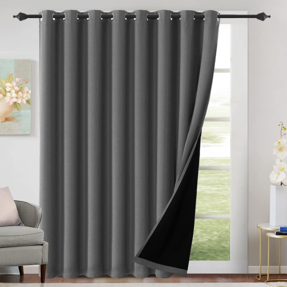H.VERSAILTEX Sliding Door Curtains for Living Room 100% Blackout Bedroom Curtains 108 Inch Long Patio Door Window Curtain, Grommet Top Soundproof Curtain 1 Panel, Warm Taupe