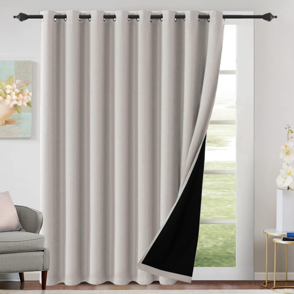 H.VERSAILTEX Sliding Door Curtains for Living Room 100% Blackout Bedroom Curtains 108 Inch Long Patio Door Window Curtain, Grommet Top Soundproof Curtain 1 Panel, Warm Taupe