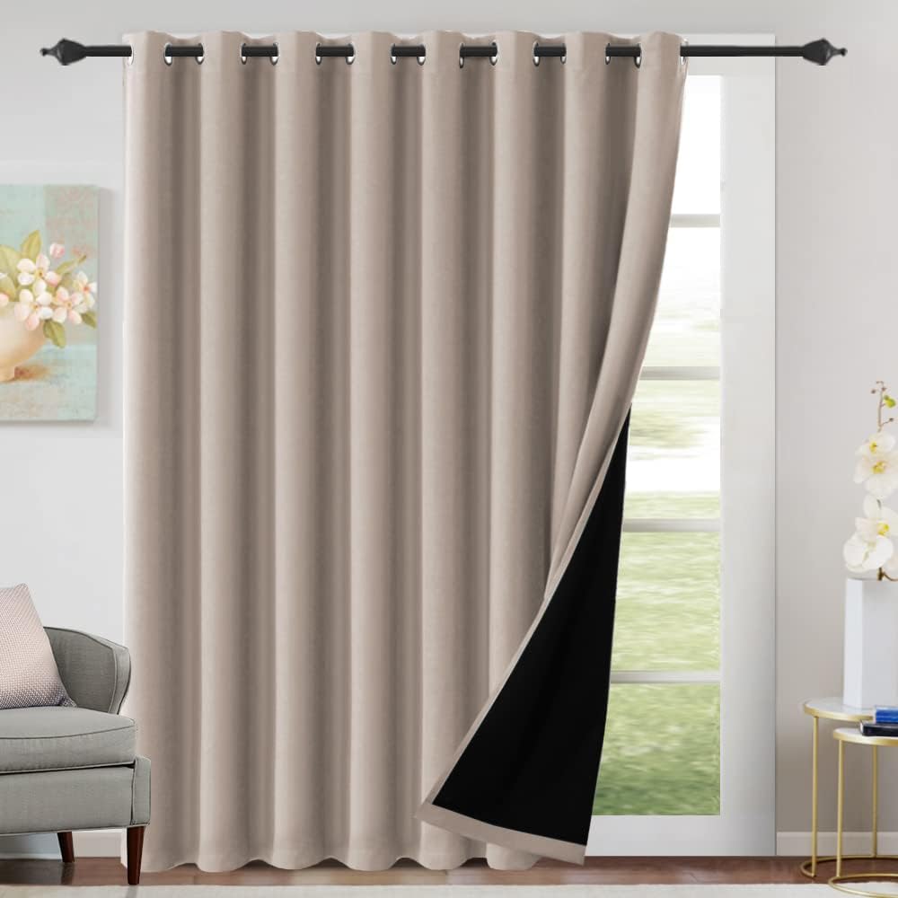 H.VERSAILTEX Sliding Door Curtains for Living Room 100% Blackout Bedroom Curtains 108 Inch Long Patio Door Window Curtain, Grommet Top Soundproof Curtain 1 Panel, Warm Taupe