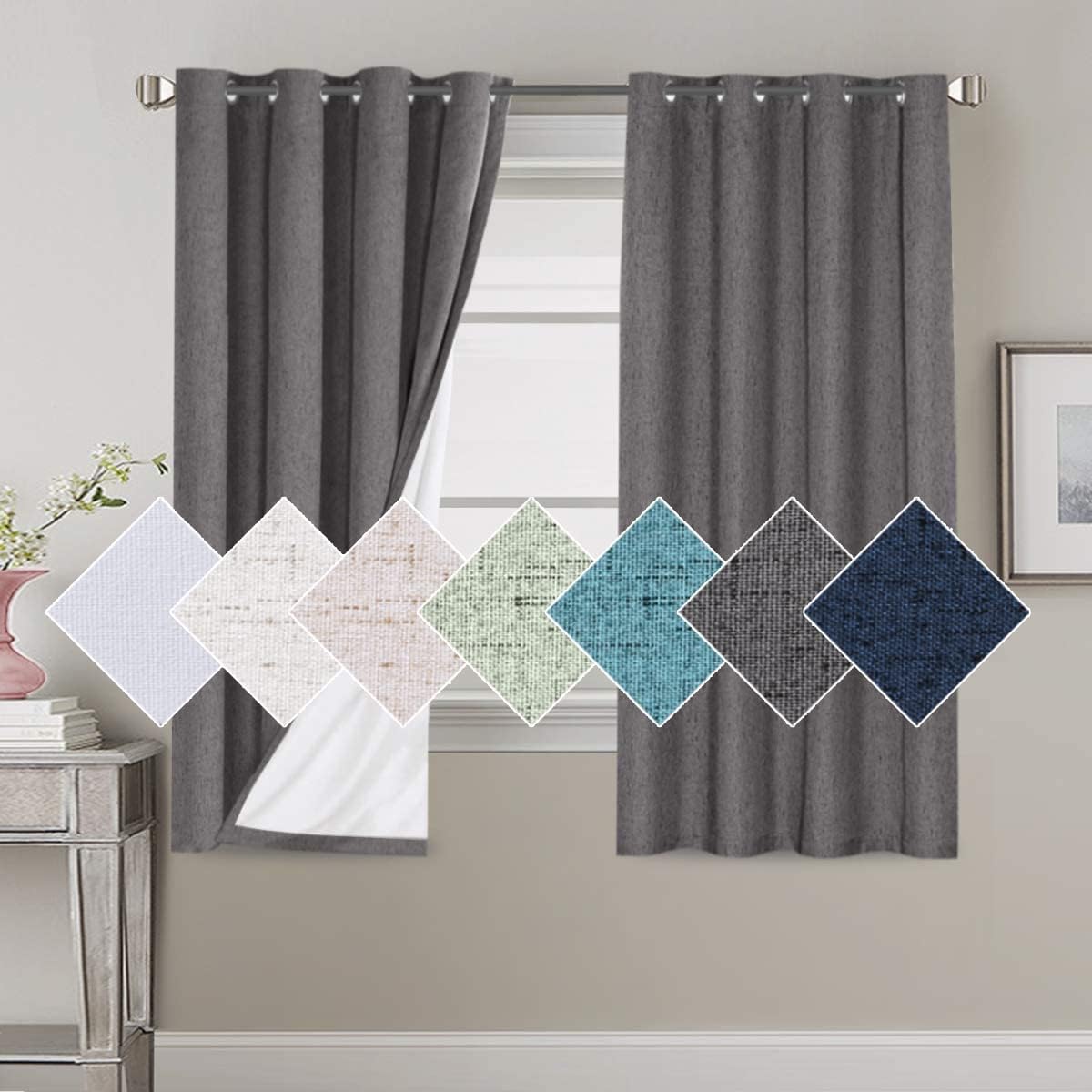 H.VERSAILTEX 100% Blackout Curtains for Bedroom 84 Inches Long Grommet Linen Face Full Light Blocking Curtain Drapes for Living Room Thermal Linen Look Curtains 2 Panels Set, 52" W x 84" L, Grey