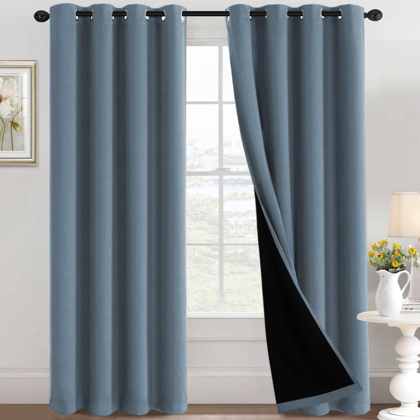 H.VERSAILTEX Sliding Door Curtains for Living Room 100% Blackout Bedroom Curtains 108 Inch Long Patio Door Window Curtain, Grommet Top Soundproof Curtain 1 Panel, Warm Taupe