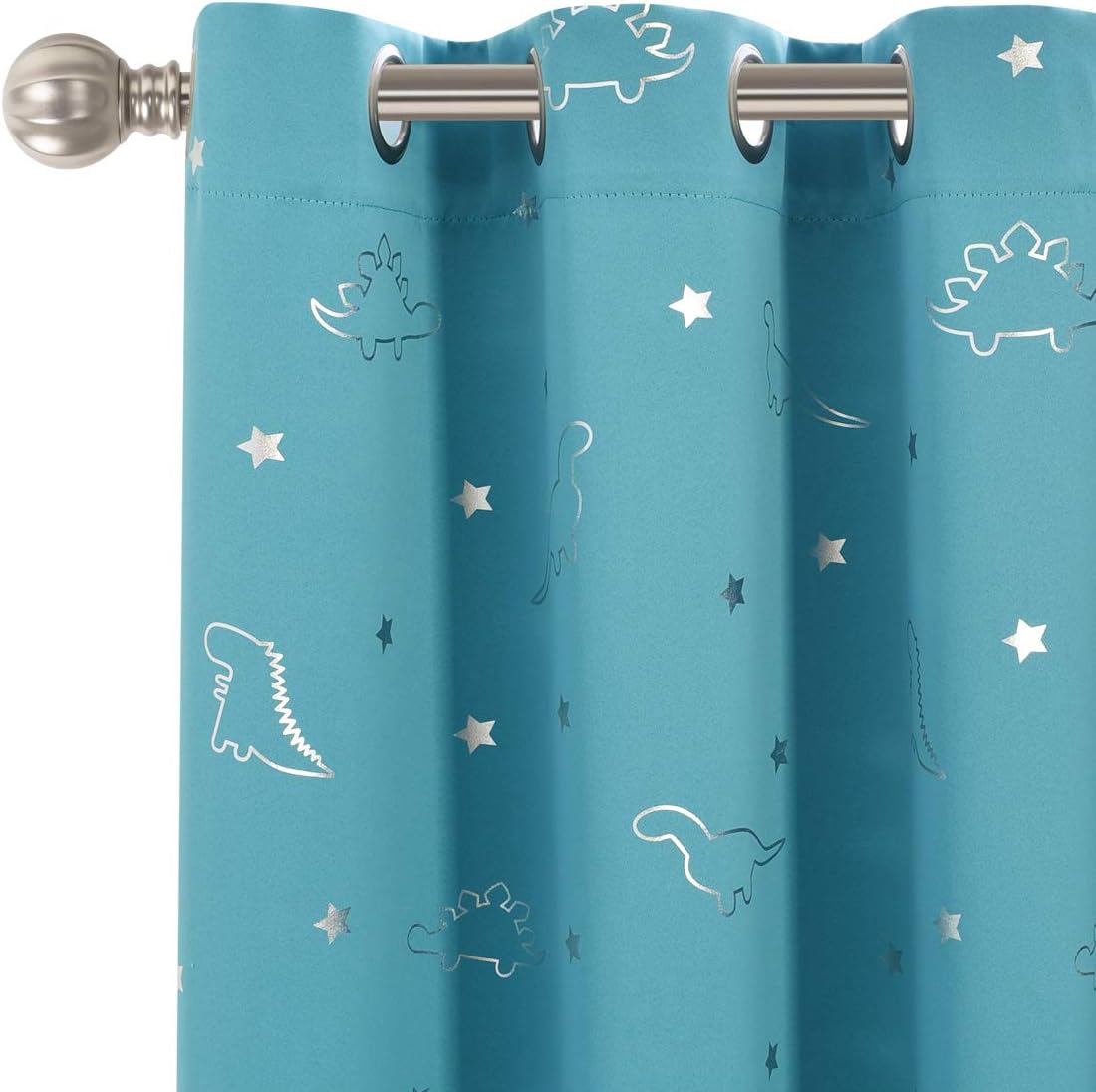 LORDTEX Dinosaur and Star Foil Print Blackout Curtains for Kids Room - Thermal Insulated Curtains Noise Reducing Window Drapes for Boys and Girls Bedroom, 42 x 84 Inch, Light Grey, Set of 2 Panels