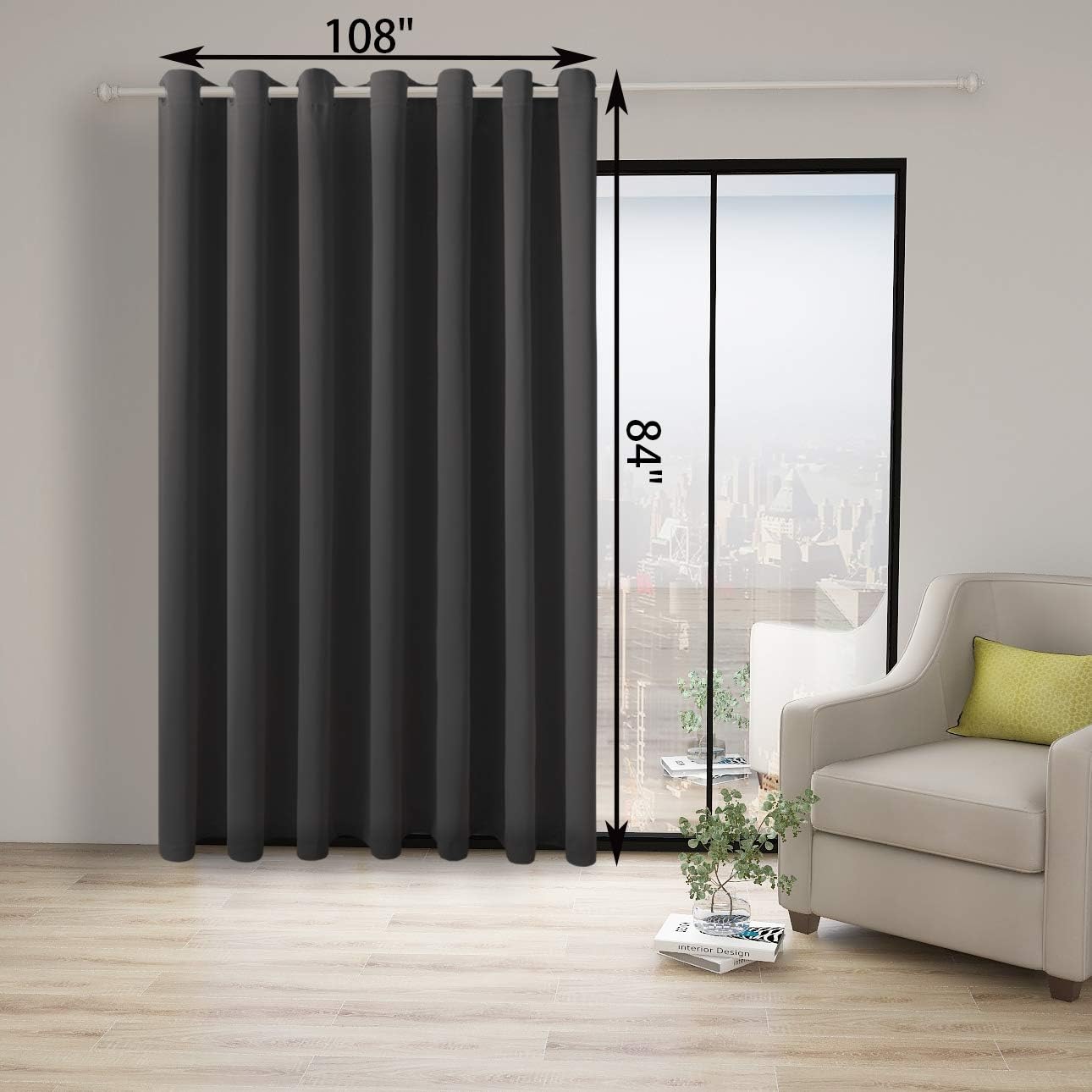 BONZER Room Divider Curtain Total Privacy Wall Grommet Thermal Insulated Soundproof Extra Wide Blackout Curtains for Bedroom Living Room, 84L x 108W Inch (7L x 9W ft), 1 Panel, Dark Grey