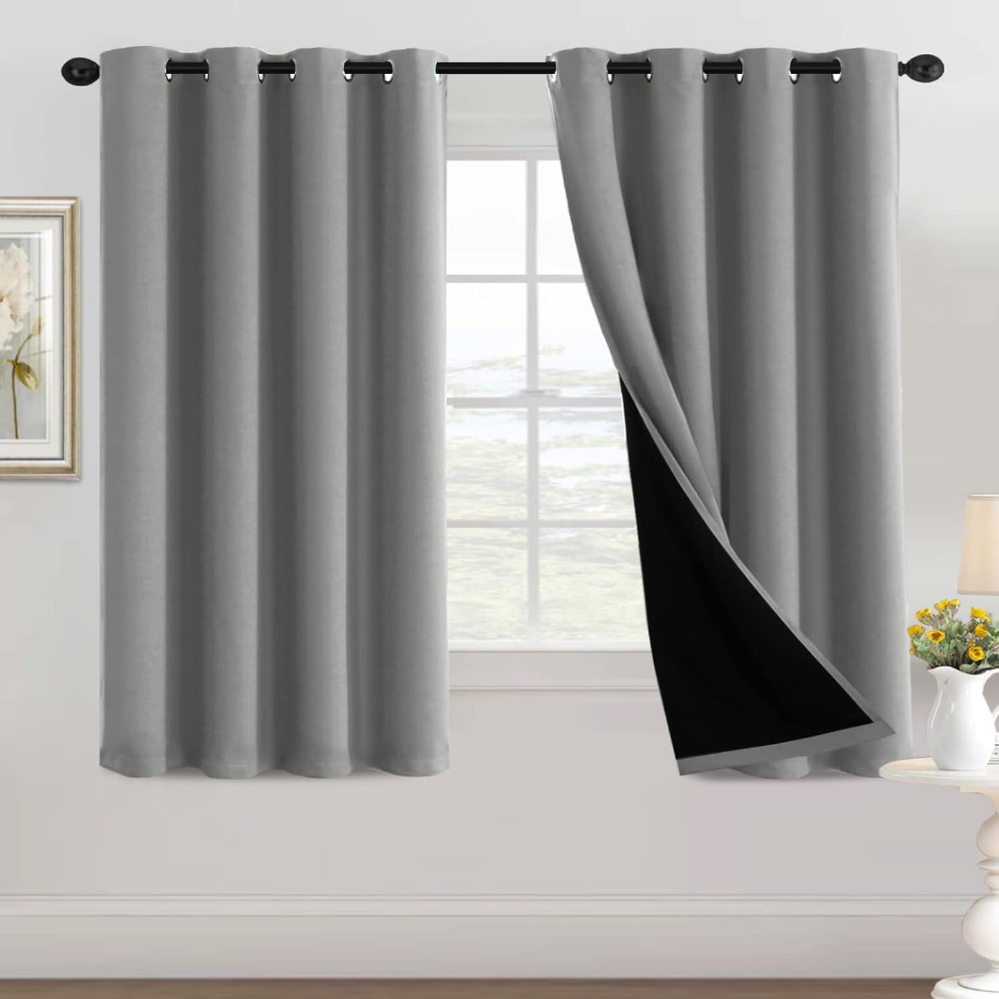 H.VERSAILTEX Sliding Door Curtains for Living Room 100% Blackout Bedroom Curtains 108 Inch Long Patio Door Window Curtain, Grommet Top Soundproof Curtain 1 Panel, Warm Taupe