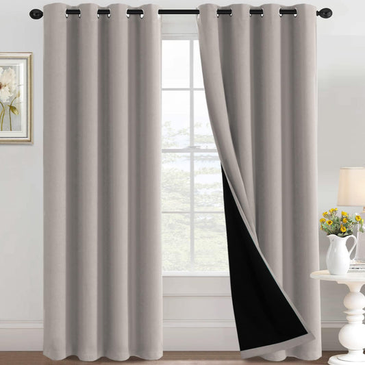 H.VERSAILTEX Sliding Door Curtains for Living Room 100% Blackout Bedroom Curtains 108 Inch Long Patio Door Window Curtain, Grommet Top Soundproof Curtain 1 Panel, Warm Taupe