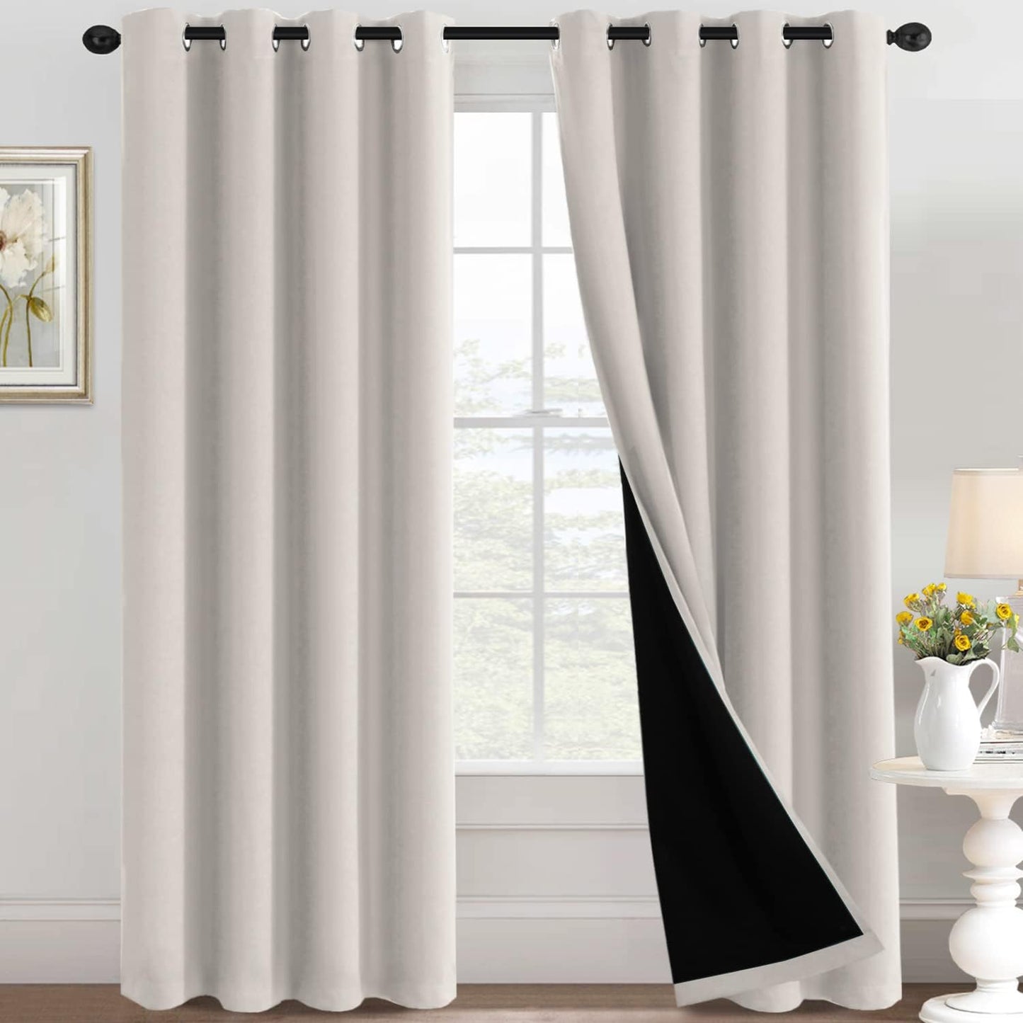 H.VERSAILTEX Sliding Door Curtains for Living Room 100% Blackout Bedroom Curtains 108 Inch Long Patio Door Window Curtain, Grommet Top Soundproof Curtain 1 Panel, Warm Taupe