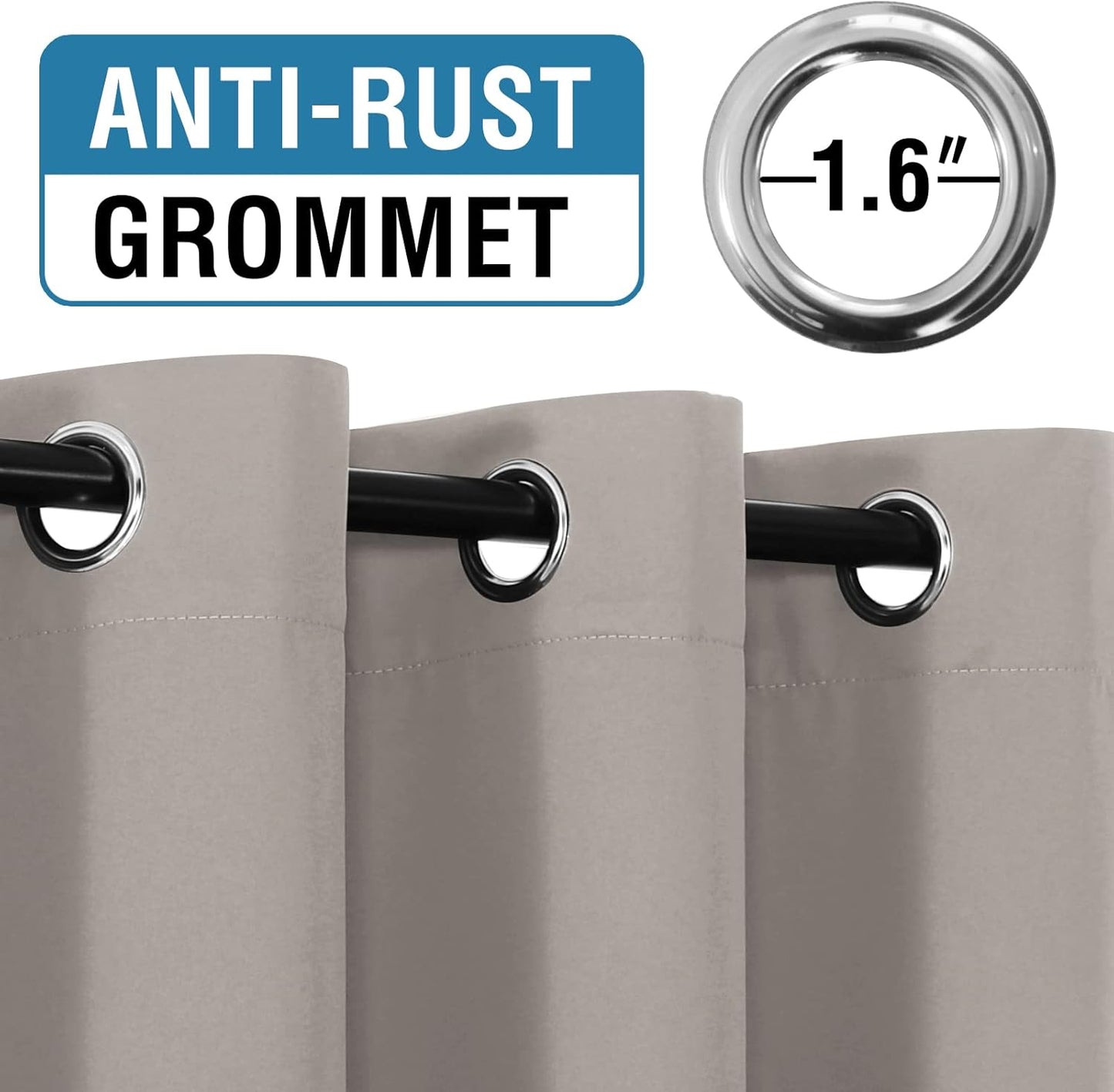 H.VERSAILTEX Sliding Door Curtains for Living Room 100% Blackout Bedroom Curtains 108 Inch Long Patio Door Window Curtain, Grommet Top Soundproof Curtain 1 Panel, Warm Taupe