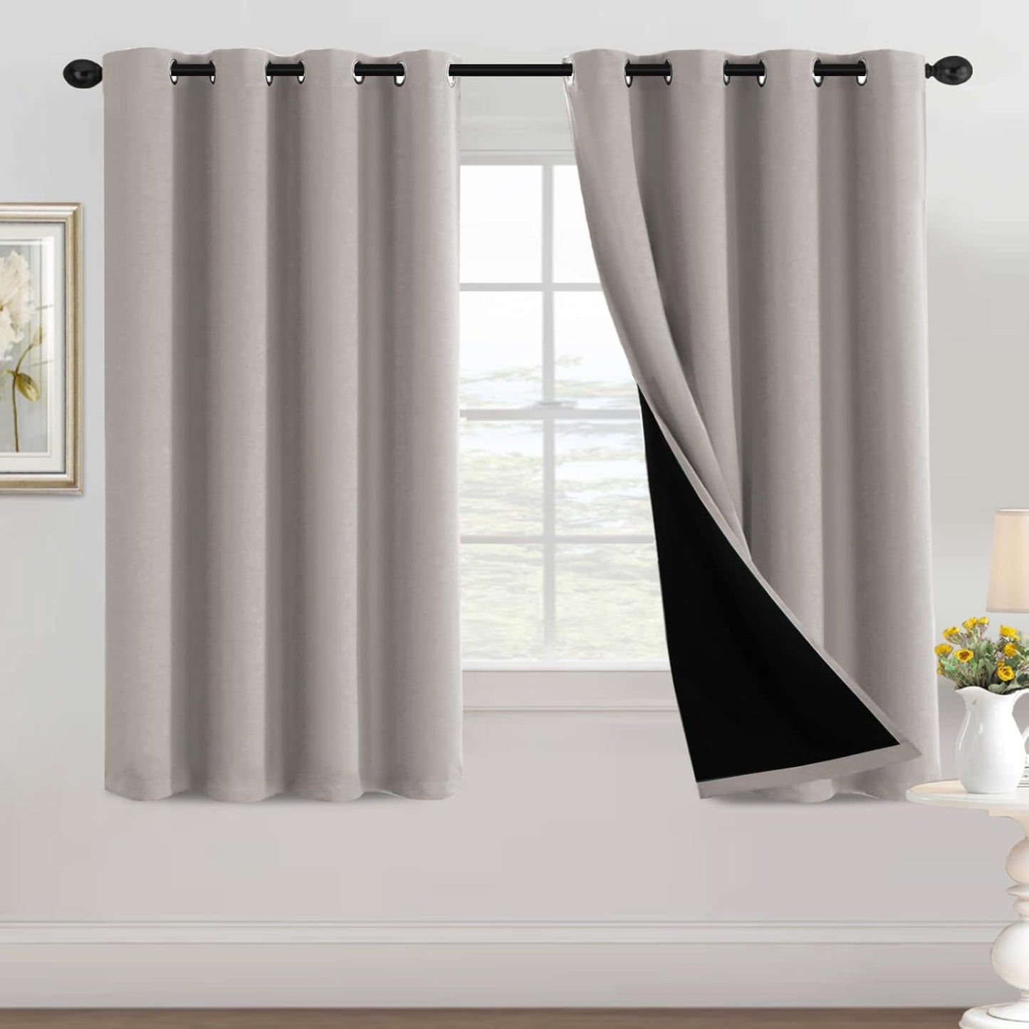 H.VERSAILTEX Sliding Door Curtains for Living Room 100% Blackout Bedroom Curtains 108 Inch Long Patio Door Window Curtain, Grommet Top Soundproof Curtain 1 Panel, Warm Taupe
