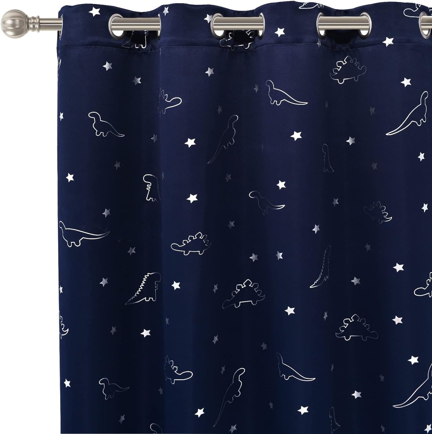 LORDTEX Dinosaur and Star Foil Print Blackout Curtains for Kids Room - Thermal Insulated Curtains Noise Reducing Window Drapes for Boys and Girls Bedroom, 42 x 84 Inch, Light Grey, Set of 2 Panels