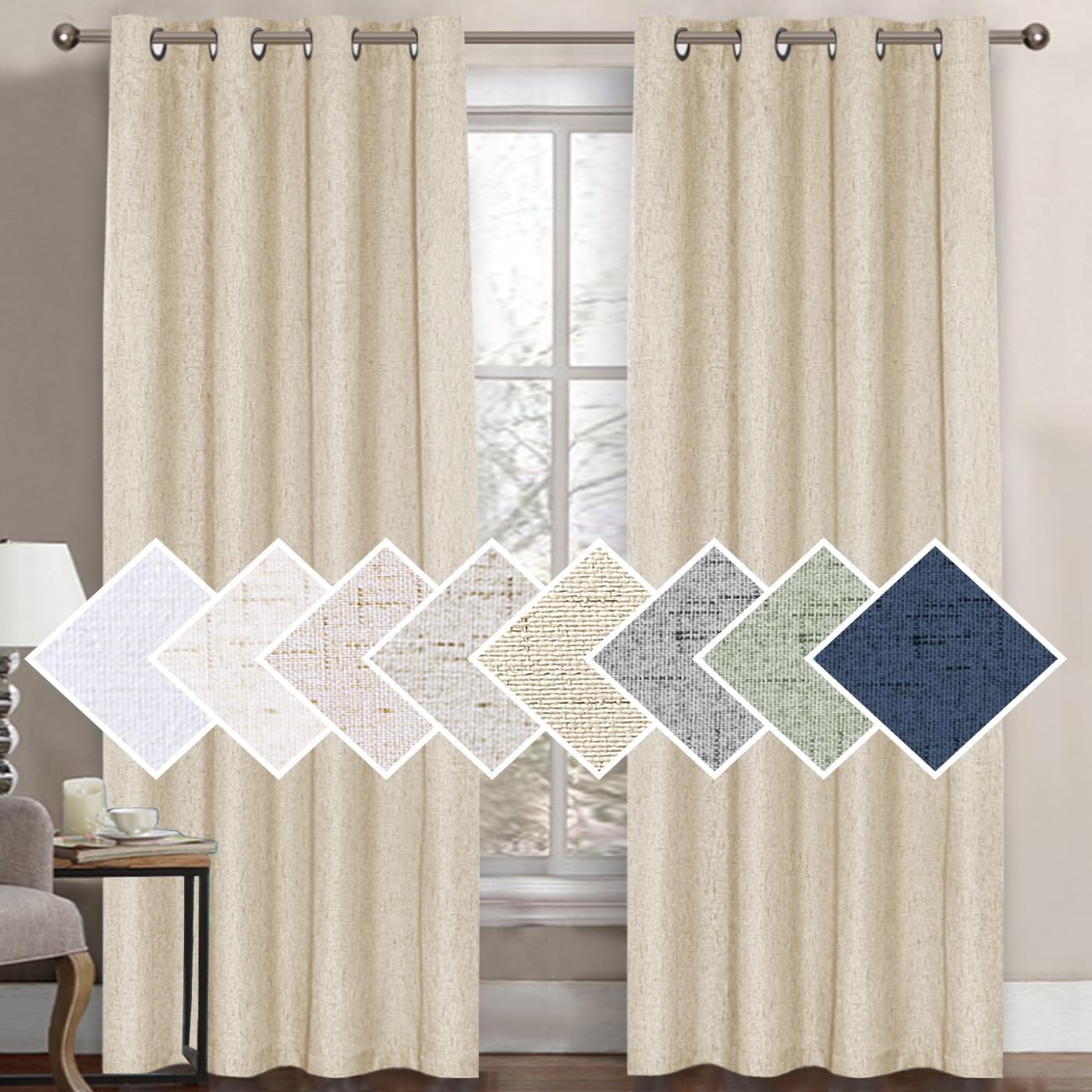 H.VERSAILTEX 100% Blackout Curtains for Bedroom 84 Inches Long Grommet Linen Face Full Light Blocking Curtain Drapes for Living Room Thermal Linen Look Curtains 2 Panels Set, 52" W x 84" L, Grey