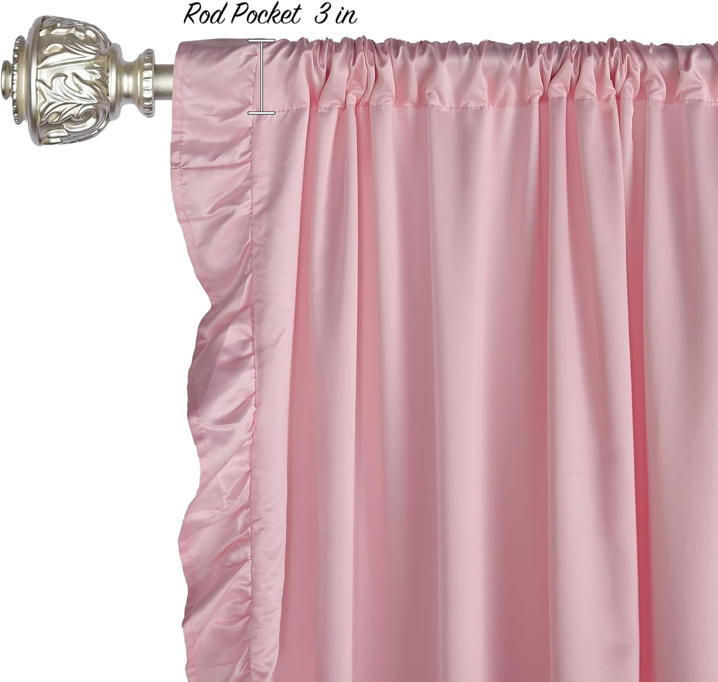 StangH Kids Curtains for Bedroom, French Romantic Style Ruffled Blush Curtains Soft Smooth Faux Silk Window Curtain Drapes for Girls/Nursery Decor/Dressing Room, Blush Pink, W52 x L95, 2 Panels