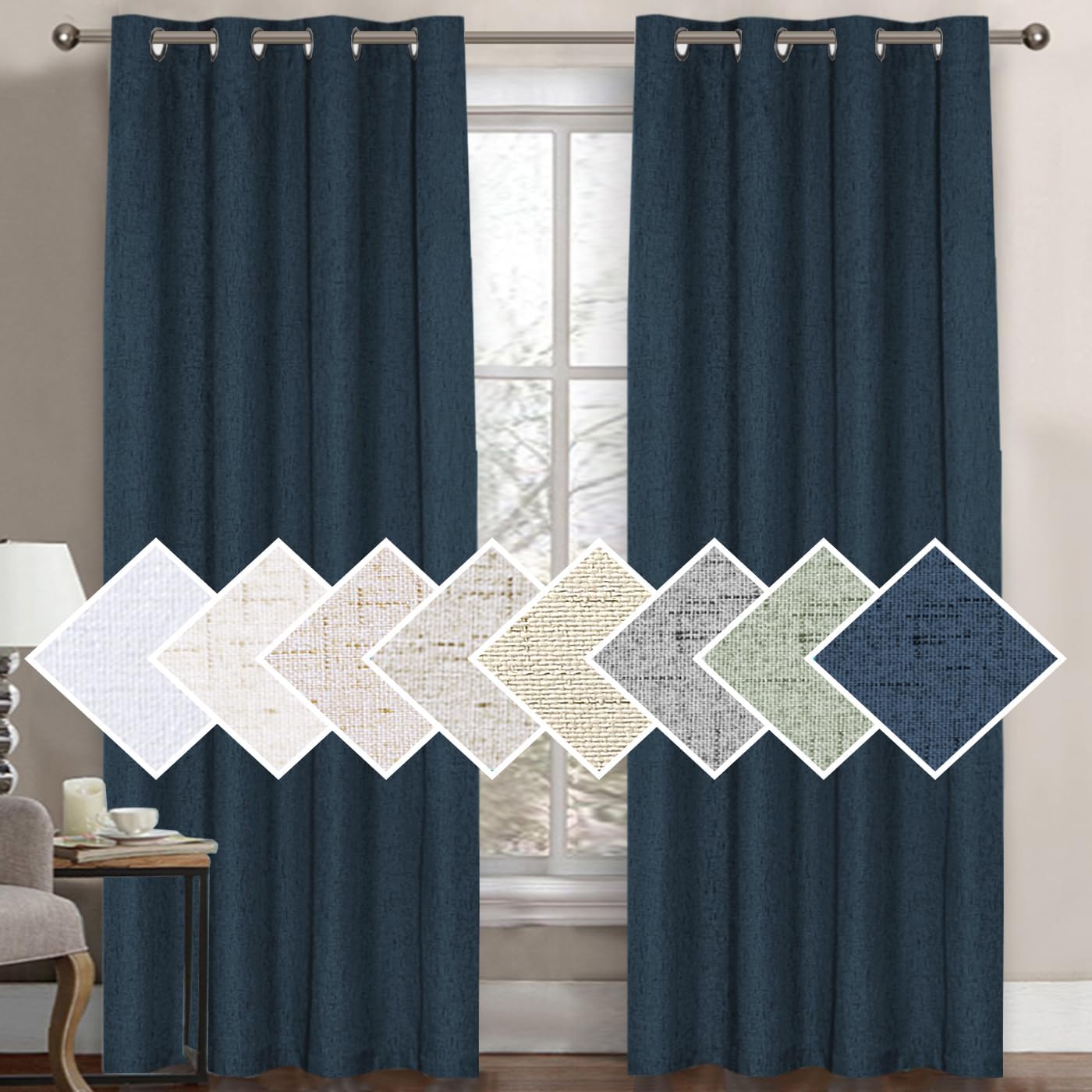 H.VERSAILTEX 100% Blackout Curtains for Bedroom 84 Inches Long Grommet Linen Face Full Light Blocking Curtain Drapes for Living Room Thermal Linen Look Curtains 2 Panels Set, 52" W x 84" L, Grey