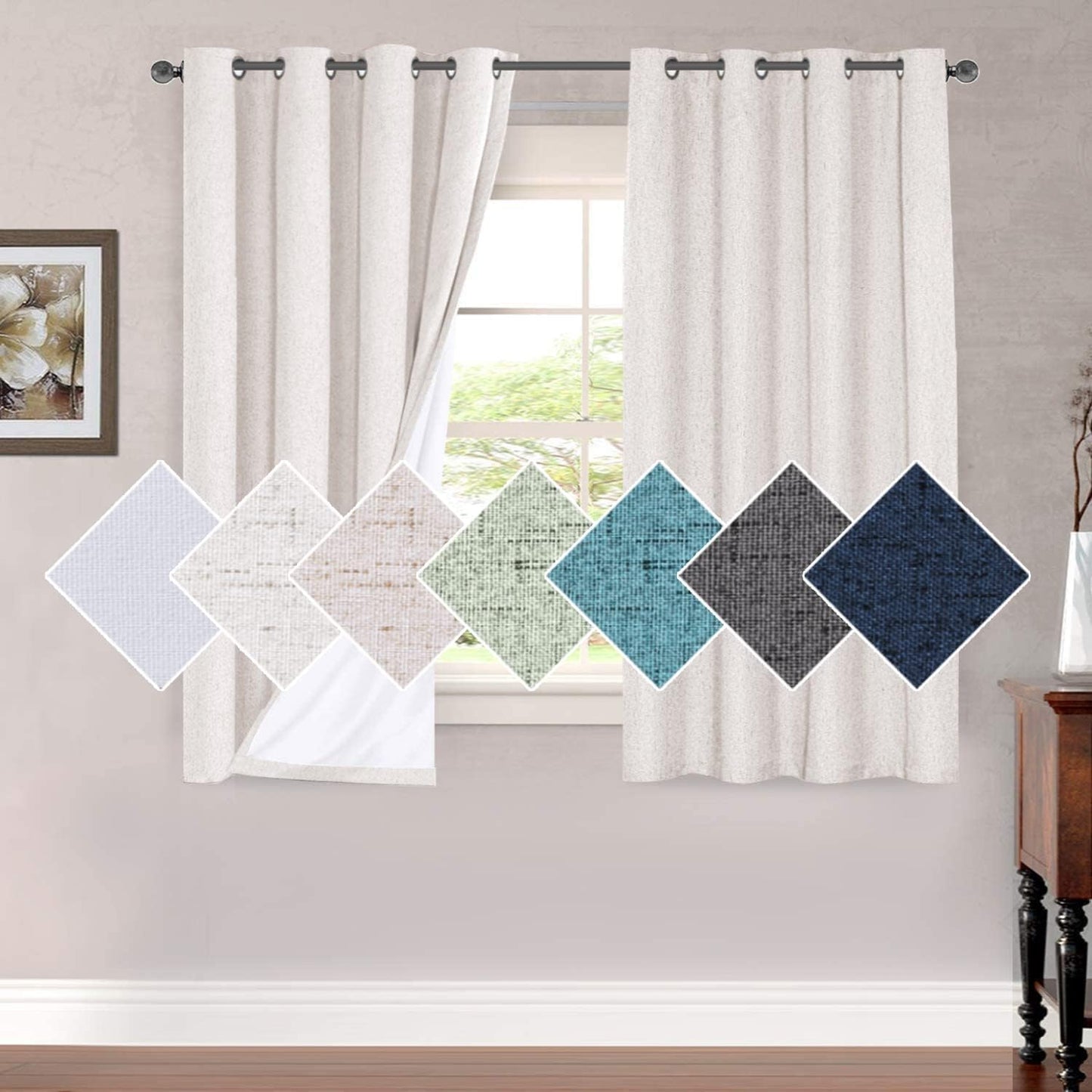 H.VERSAILTEX 100% Blackout Curtains for Bedroom 84 Inches Long Grommet Linen Face Full Light Blocking Curtain Drapes for Living Room Thermal Linen Look Curtains 2 Panels Set, 52" W x 84" L, Grey