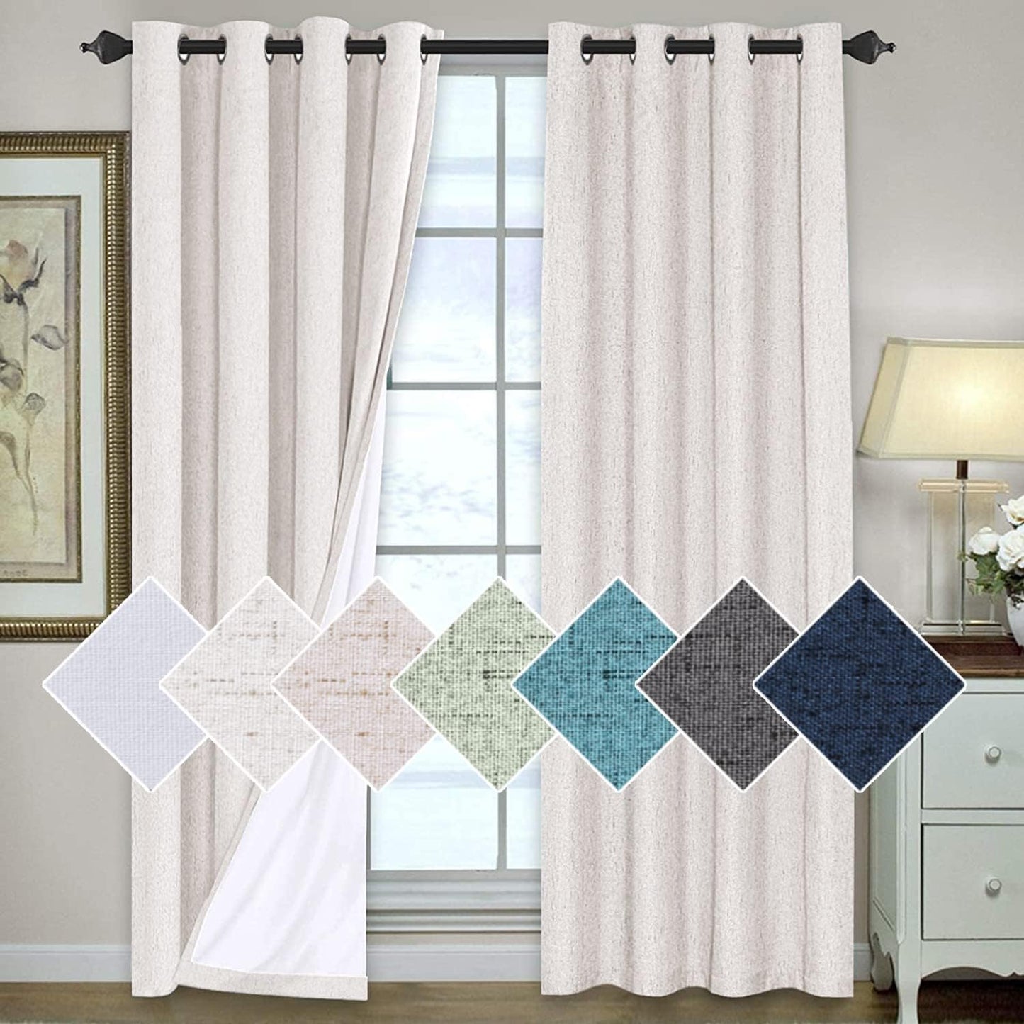 H.VERSAILTEX 100% Blackout Curtains for Bedroom 84 Inches Long Grommet Linen Face Full Light Blocking Curtain Drapes for Living Room Thermal Linen Look Curtains 2 Panels Set, 52" W x 84" L, Grey