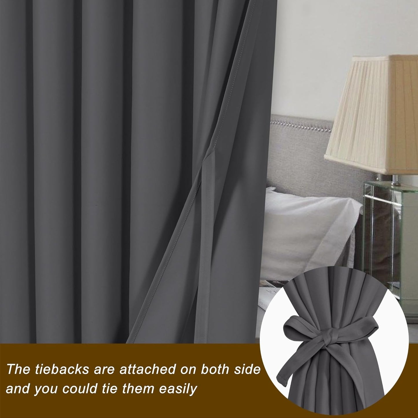 Hiasan Room Divider Blackout Curtains,Extra Wide 100 x 84 Inches Energy Smart&Noise Reducing Grommet Thermal Insulated Curtain for Patio Door,Any Room Partition,1 Panel Sewn with Tiebacks,Dark Grey