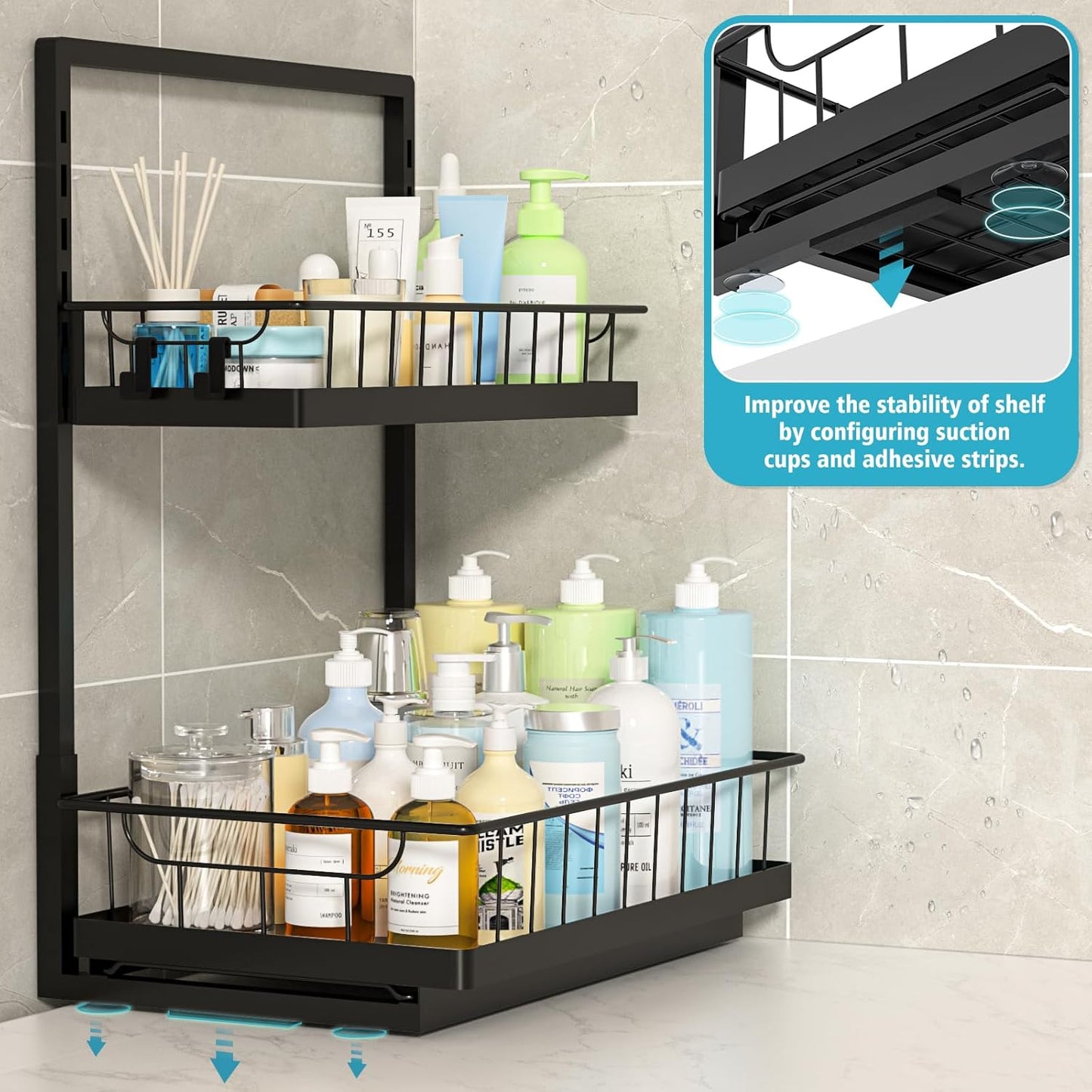 WOWBOX 2 Pack Under Sink Organizer 2 Tier Slide Out Cabinet Organizer Under Sink Organizers and Storage for Kitchen Bathroom Pantry