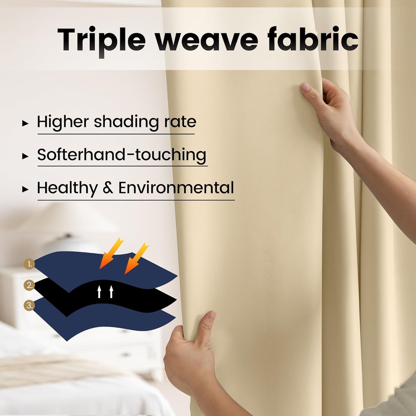 Room Divider Curtains,Back Tab Blackout Ceiling Track Curtains with Hook, Extra Wide Theater Curtains for Living Room and Bedroom (1Panel, Beige, W8.3ft x H7ft)