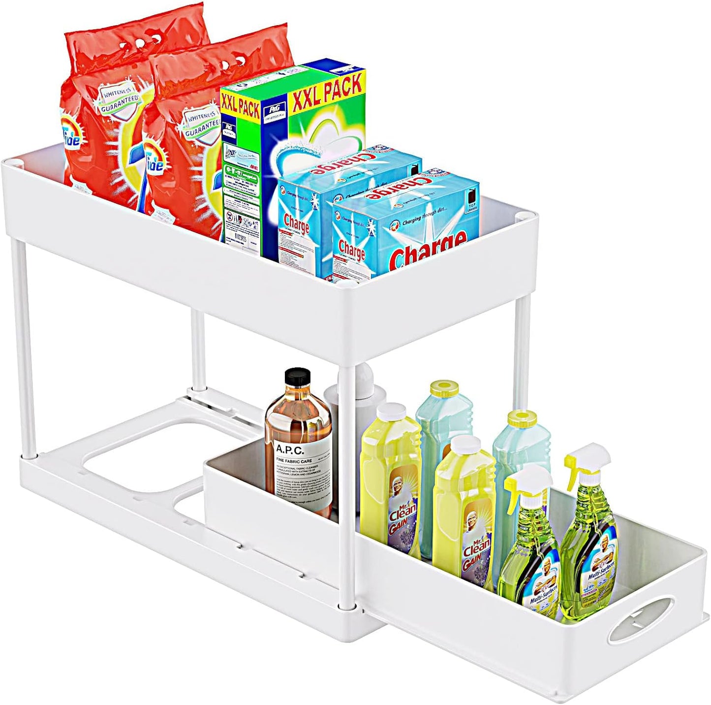 PUILUO 2 Set Under Sink Cabinet Organizer, 2 Tier Storage Under Cabinet Bathroom Under Sink Organizers and Storage Black Under Sink Storage for Bathroom Kitchen