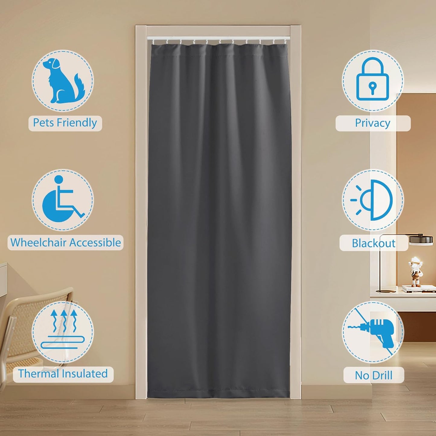 RYB HOME Closet Curtain, Ceiling Track Room Divider Curtain Kit, Blackout Privacy Room Partition for Bedroom/Laundry/Basement/Patio Door, W 60 x L 84, Grey, 1 Panel