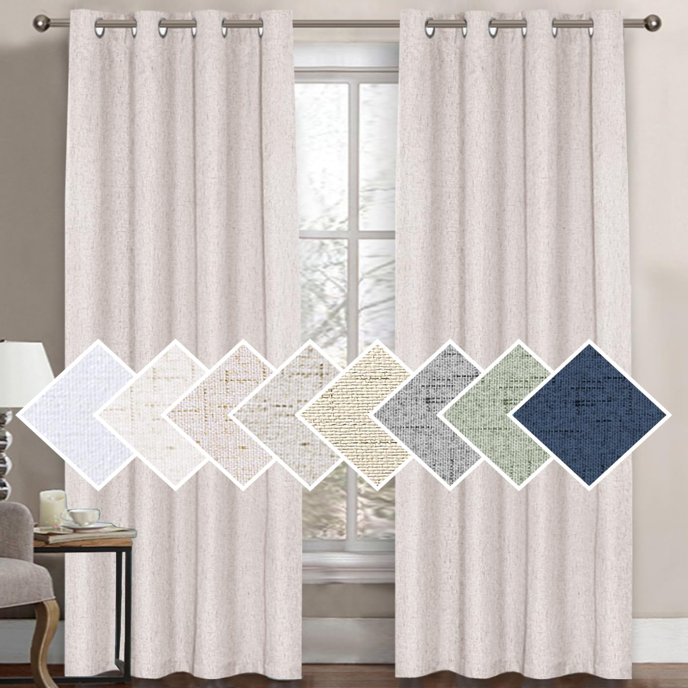 H.VERSAILTEX 100% Blackout Curtains for Bedroom 84 Inches Long Grommet Linen Face Full Light Blocking Curtain Drapes for Living Room Thermal Linen Look Curtains 2 Panels Set, 52" W x 84" L, Grey