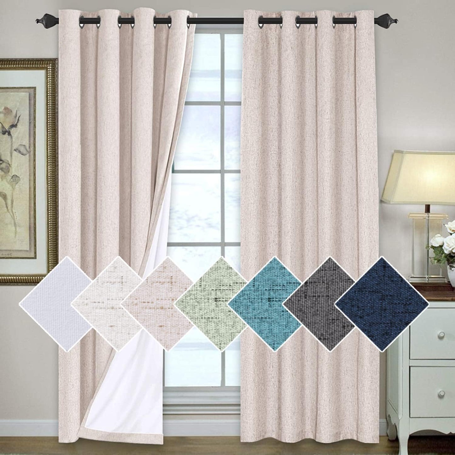 H.VERSAILTEX 100% Blackout Curtains for Bedroom 84 Inches Long Grommet Linen Face Full Light Blocking Curtain Drapes for Living Room Thermal Linen Look Curtains 2 Panels Set, 52" W x 84" L, Grey
