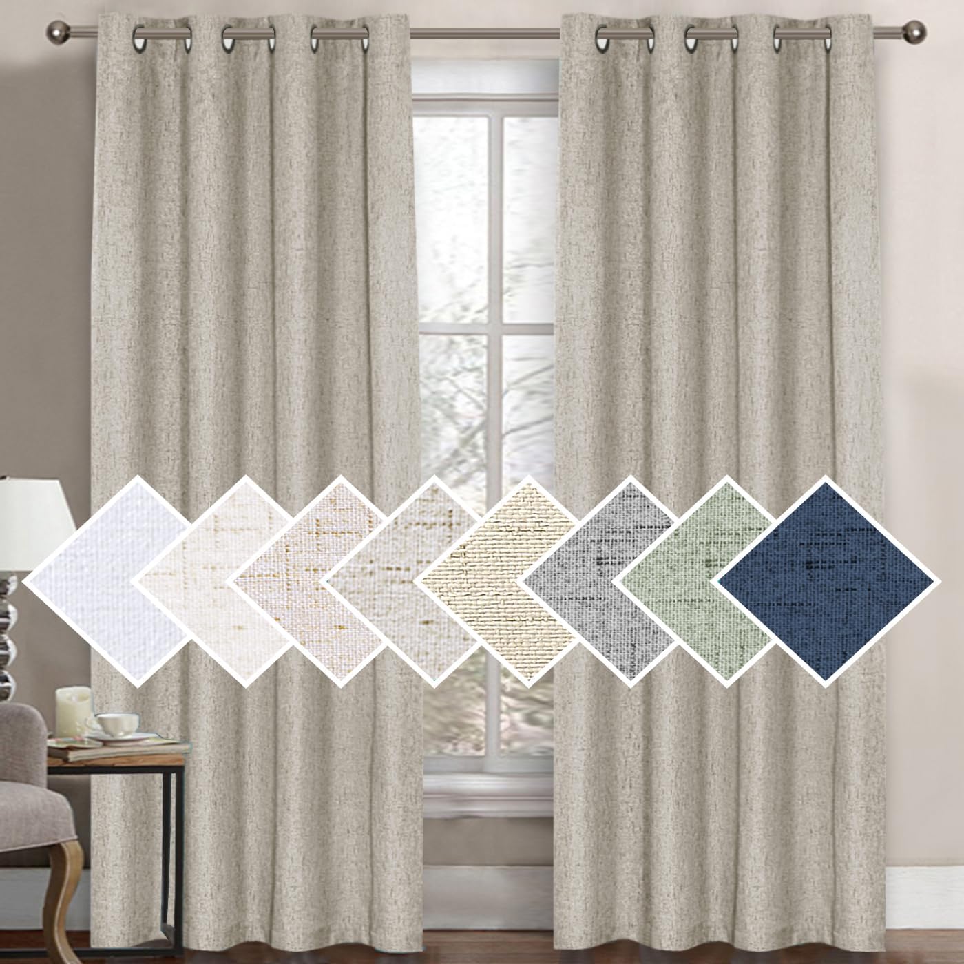 H.VERSAILTEX 100% Blackout Curtains for Bedroom 84 Inches Long Grommet Linen Face Full Light Blocking Curtain Drapes for Living Room Thermal Linen Look Curtains 2 Panels Set, 52" W x 84" L, Grey