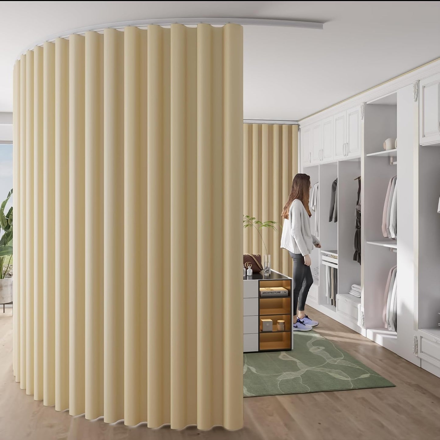 RYB HOME Closet Curtain, Ceiling Track Room Divider Curtain Kit, Blackout Privacy Room Partition for Bedroom/Laundry/Basement/Patio Door, W 60 x L 84, Grey, 1 Panel