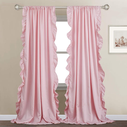 StangH Kids Curtains for Bedroom, French Romantic Style Ruffled Blush Curtains Soft Smooth Faux Silk Window Curtain Drapes for Girls/Nursery Decor/Dressing Room, Blush Pink, W52 x L95, 2 Panels
