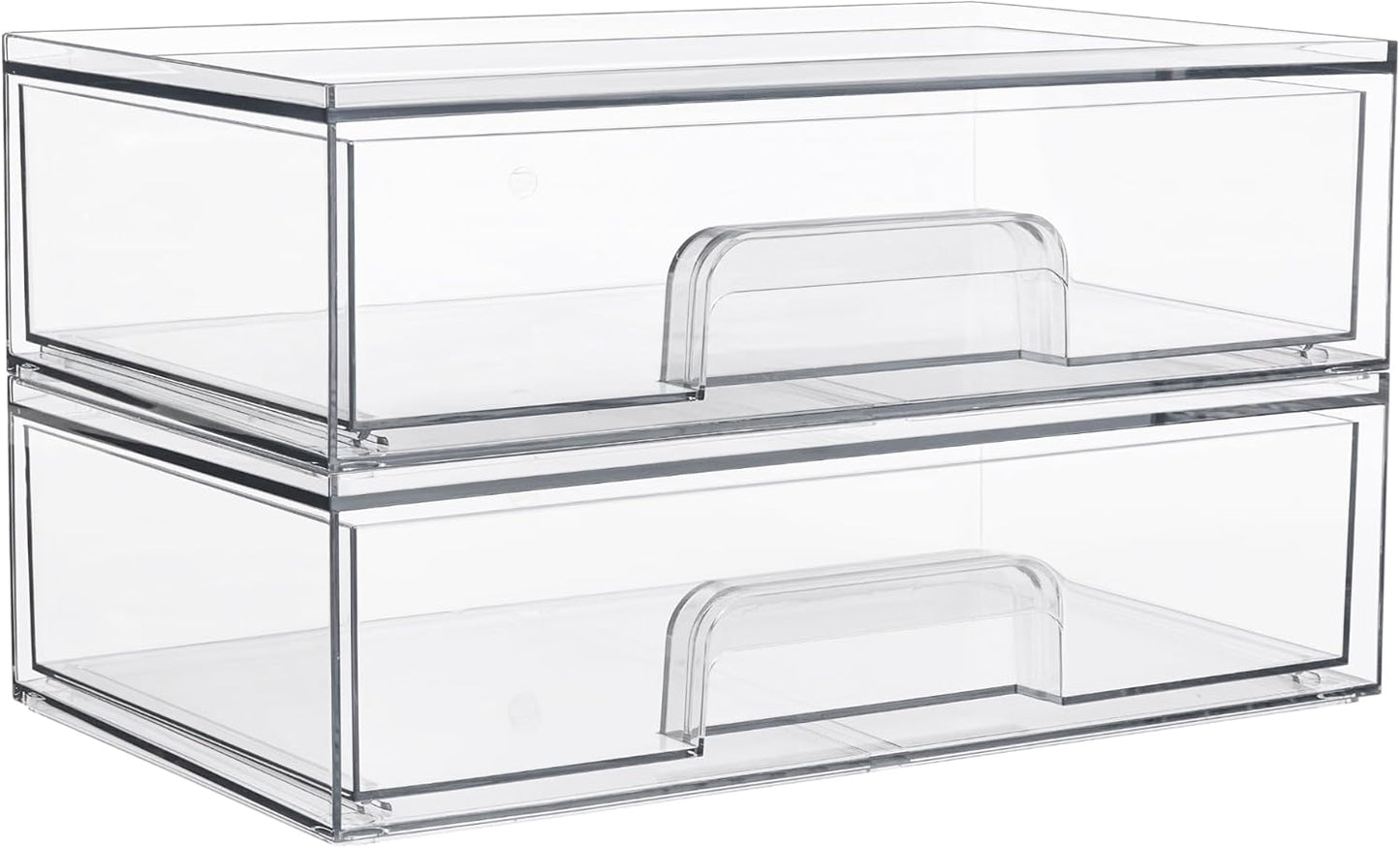 Vtopmart 7.6" H Clear Stackable Storage Drawers, 2 Pack Plastic Organizers Bins for Skincare, Cosmetics,Beauty Supplies,Ideal for Vanity, Bathroom,Kitchen Countertop,Cabinet Organization