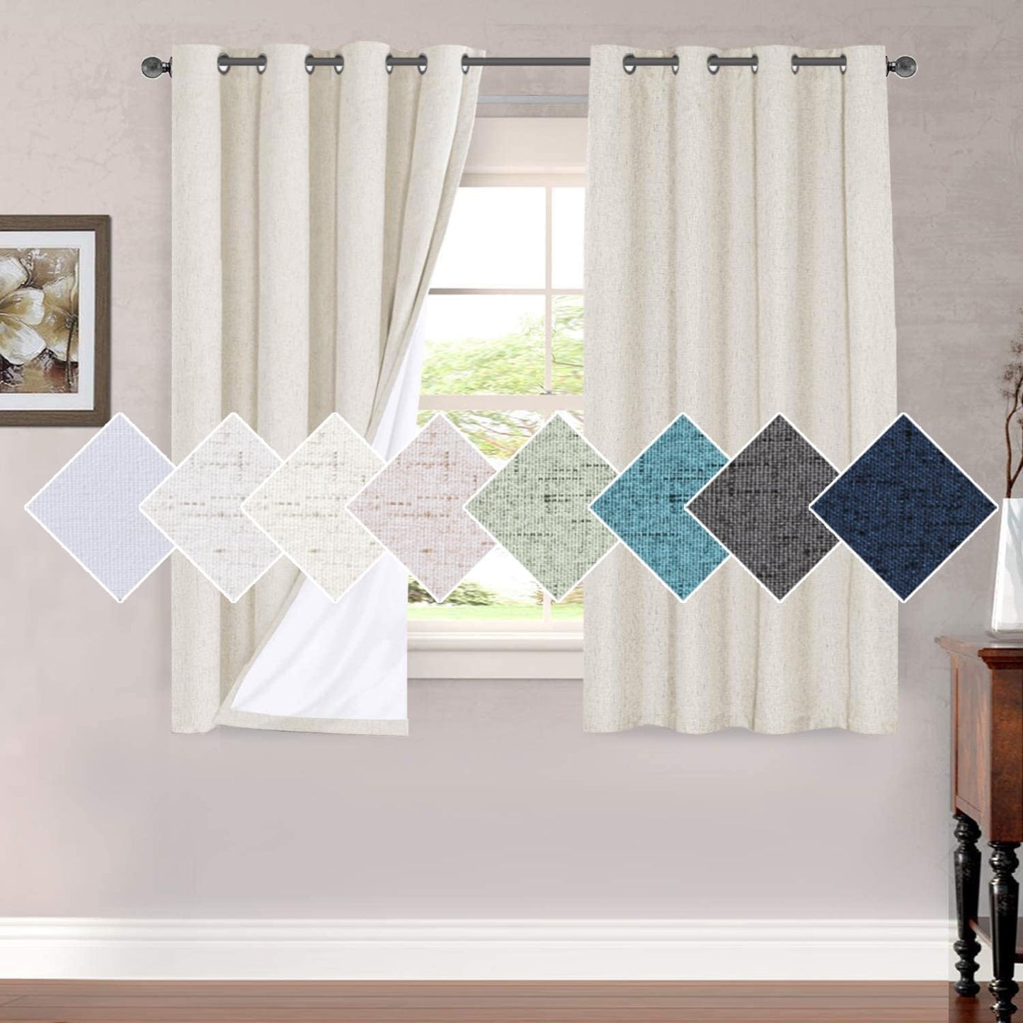 H.VERSAILTEX 100% Blackout Curtains for Bedroom 84 Inches Long Grommet Linen Face Full Light Blocking Curtain Drapes for Living Room Thermal Linen Look Curtains 2 Panels Set, 52" W x 84" L, Grey