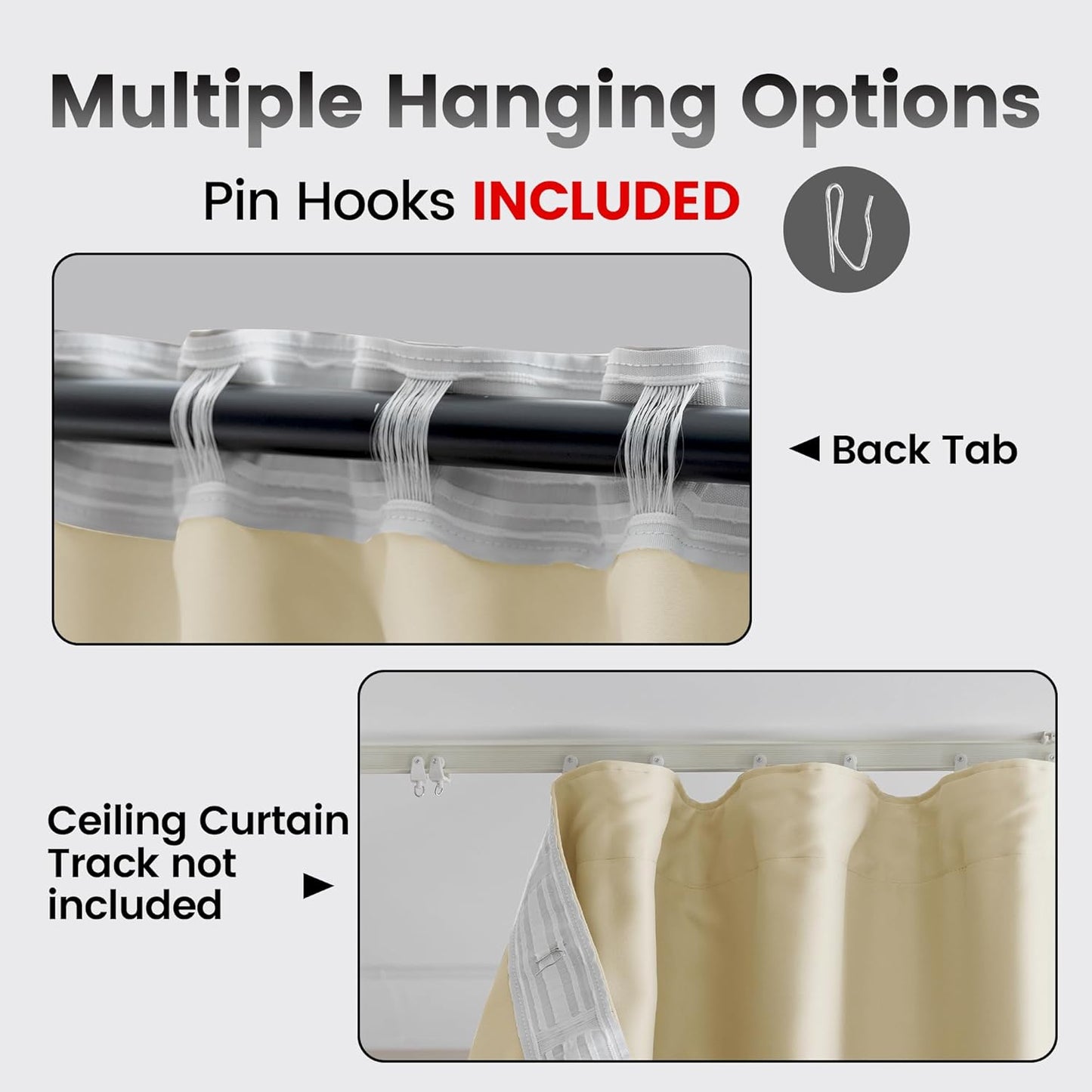 Room Divider Curtains,Back Tab Blackout Ceiling Track Curtains with Hook, Extra Wide Theater Curtains for Living Room and Bedroom (1Panel, Beige, W8.3ft x H7ft)