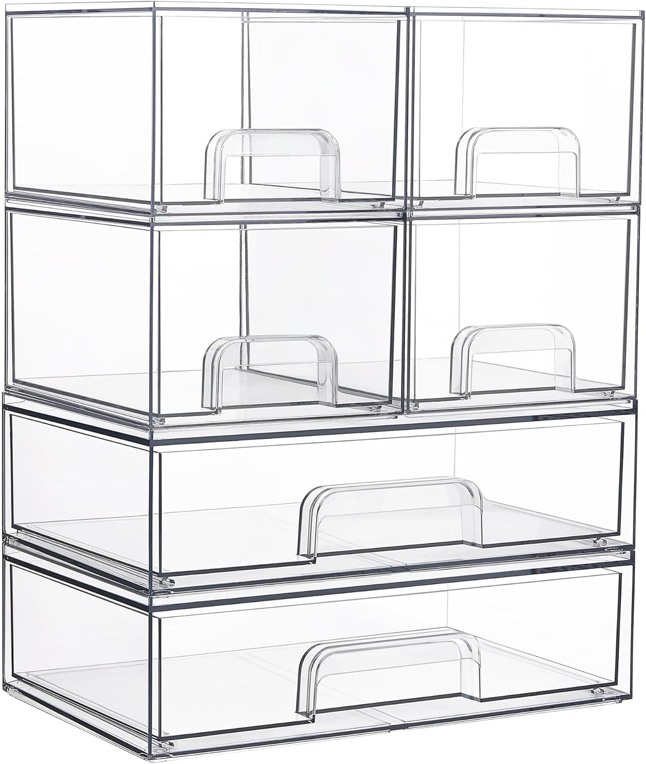 Vtopmart Stackable Storage Drawers Set of 5, Clear Plastic Organizer Bins for Bathroom Supplies,Ideal for Cabinet,Pantry,Laundry Room Organization(2 Small+3 Wide)