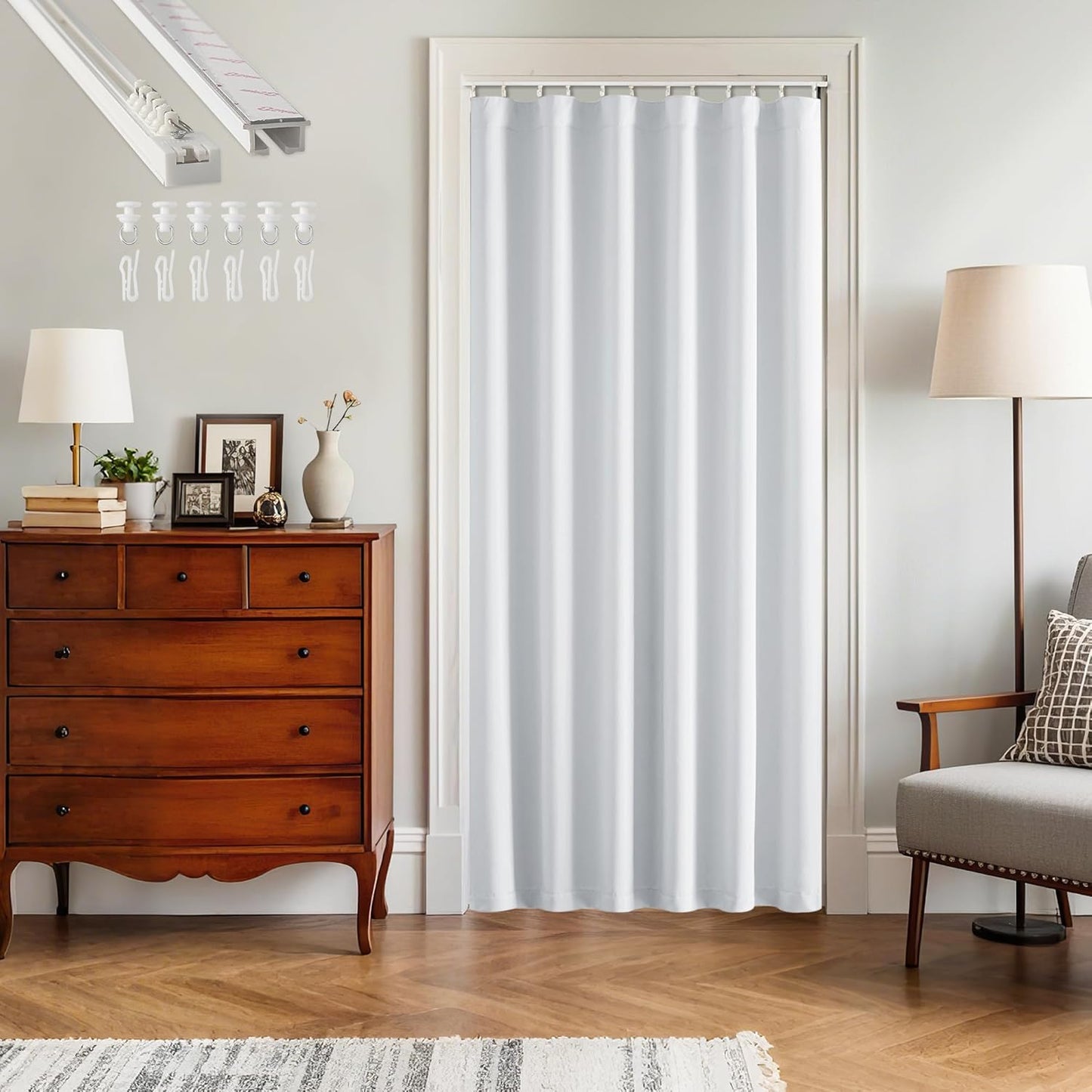 RYB HOME Closet Curtain, Ceiling Track Room Divider Curtain Kit, Blackout Privacy Room Partition for Bedroom/Laundry/Basement/Patio Door, W 60 x L 84, Grey, 1 Panel