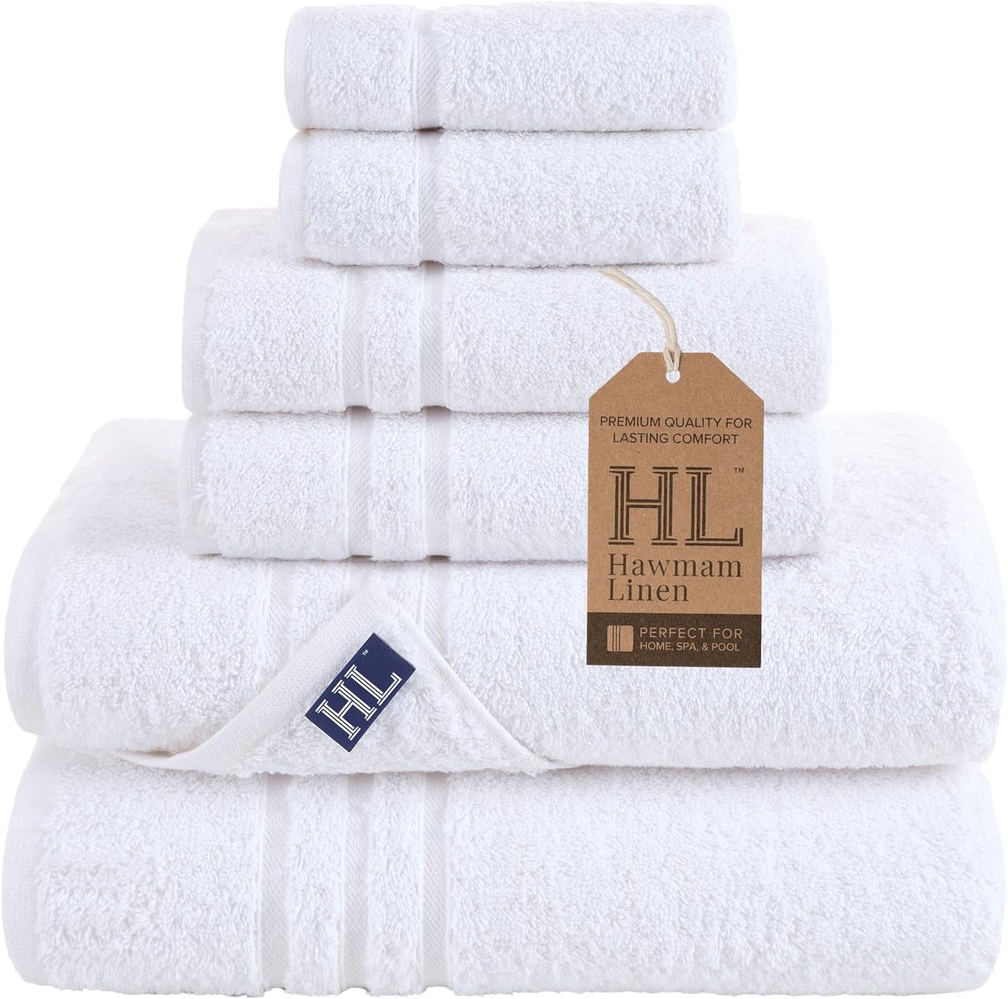 Hawmam Linen White Bath Towels 4 Pack 27 x 54 Inches 100% Turkish Cotton Soft Lightweight and Highly Absorbent Quick Drying Towels, Premium Quality Perfect for Daily Use