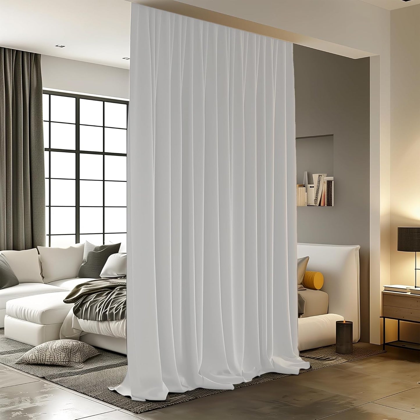 Room Divider Curtain, 8.3 ft Wide x 7 ft Tall, Cream Beige, 1 Panel, Blackout, Noise Reduction, Privacy, Curtain for Wall Ceiling Mount Track