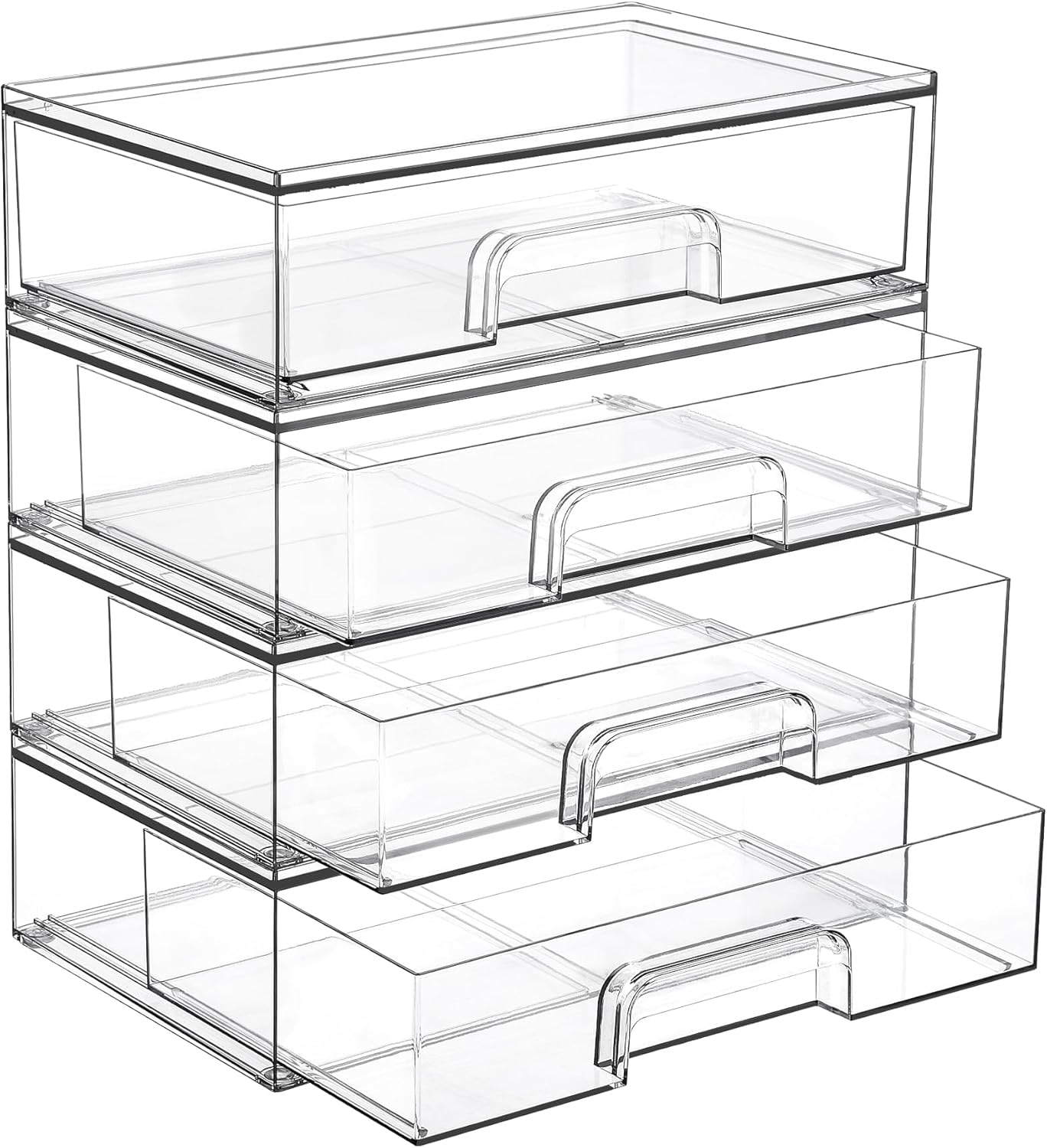 Vtopmart 7.6" H Clear Stackable Storage Drawers, 2 Pack Plastic Organizers Bins for Skincare, Cosmetics,Beauty Supplies,Ideal for Vanity, Bathroom,Kitchen Countertop,Cabinet Organization