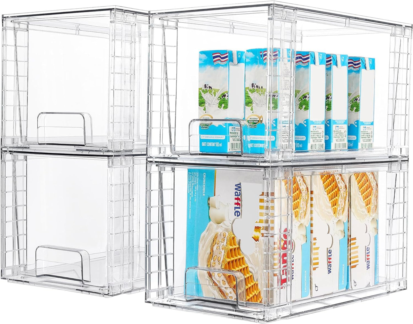 Vtopmart 4 Pack Clear Stackable Storage Drawers,9.7" High Plastic Organizers Bins for Skincare, Bathroom Supplies,Ideal for Cabinet,Undersink,Vanity,Kitchen,Pantry Organization