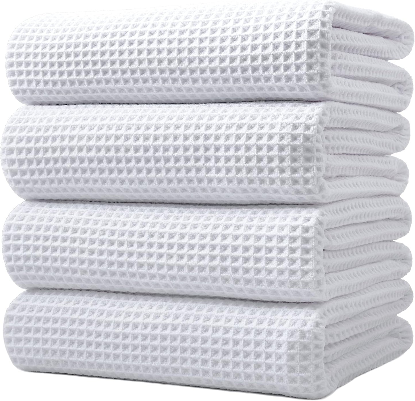 POLYTE Microfiber Oversize Quick Dry Lint Free Bath Towel, 60 x 30 in, 4 Pack (Gray, Waffle Weave)