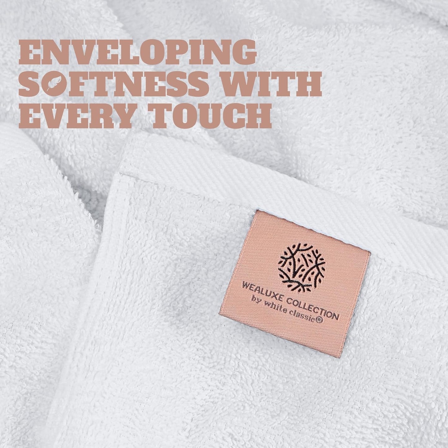 Wealuxe White Bath Towels 24x50 Inch, 6 Pack - Extra Absorbent Cotton Towel Set for Bathroom